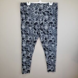 Dren Designs Skulls And Flowers‎ Poly Spandex Ankle Leggings Extended Plus Size